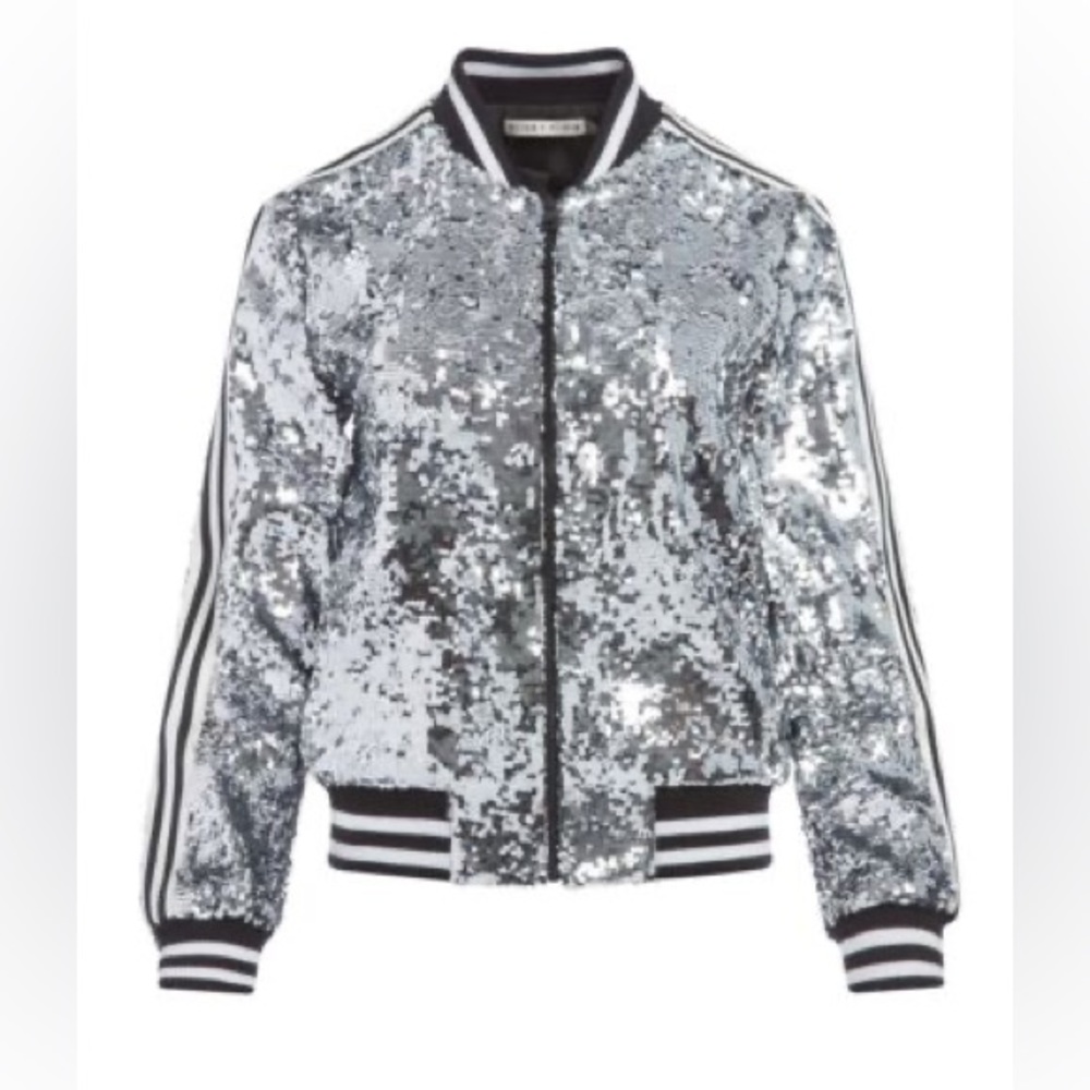 Alice & Olivia silver sequined bomber jacket